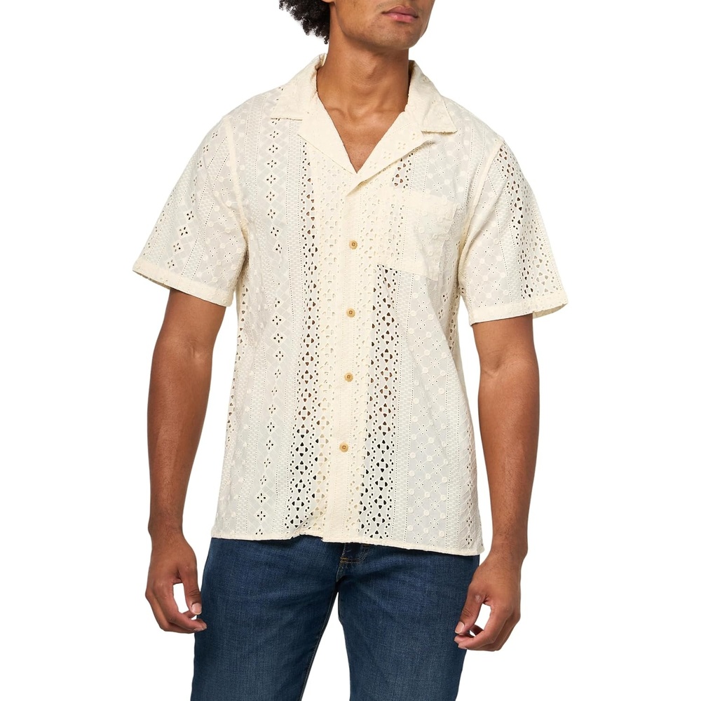 image:imageLucky Brand Mens Short Sleeve Eyelet Camp Collar ShirtTofu