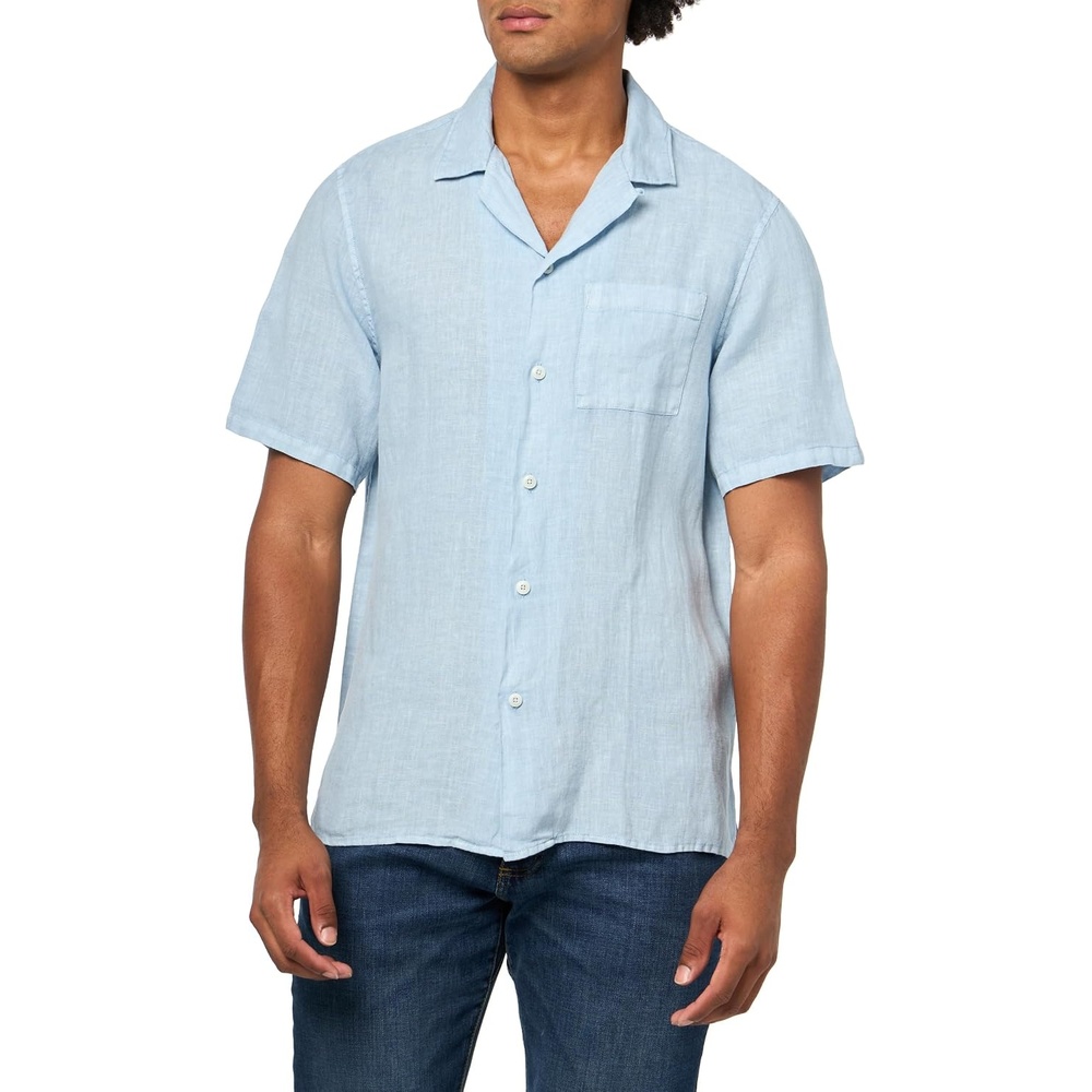 image:imageLucky Brand Mens Short Sleeve Linen Camp Collar ShirtCelestial Blue