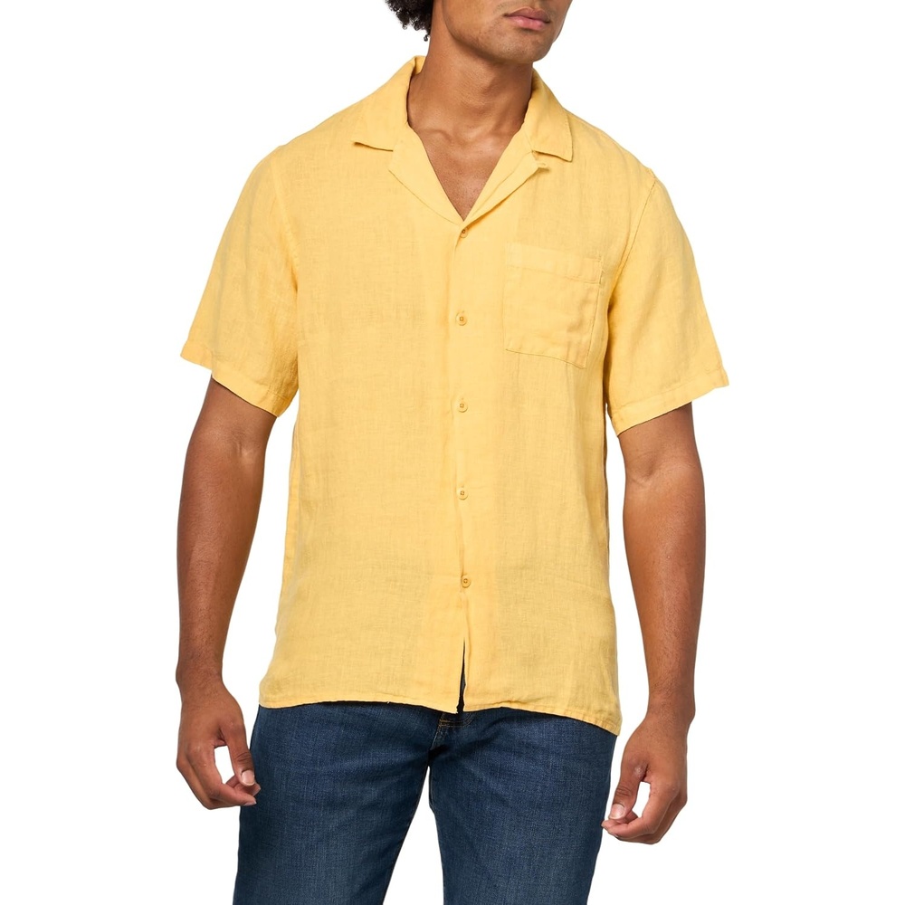 image:imageLucky Brand Mens Short Sleeve Linen Camp Collar ShirtOchre