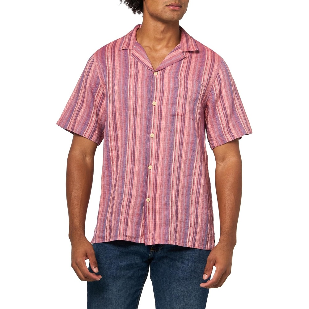 image:imageLucky Brand Mens Short Sleeve Linen Camp Collar ShirtRed Multi