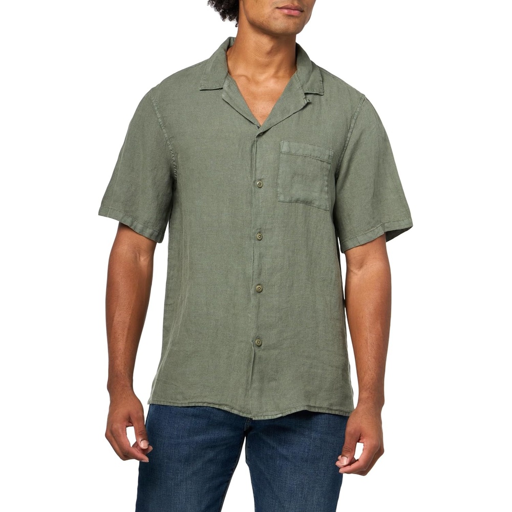 image:imageLucky Brand Mens Short Sleeve Linen Camp Collar ShirtThyme