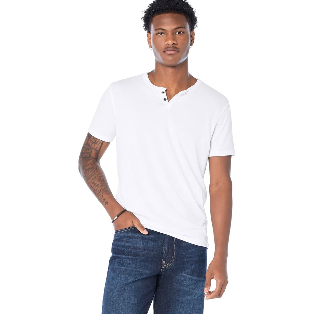 image:imageLucky Brand Mens Venice Burnout Notch Neck Tee ShirtBright White