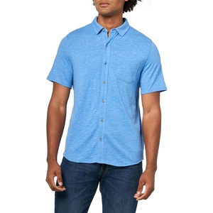 Lucky Brand Men’s Linen Short Sleeve Button Up Shirt(Blue Jasper)